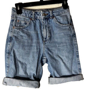 Topshop Roll Hem Mom Denim Shorts Women's sz 4 cut off blue jean bermuda